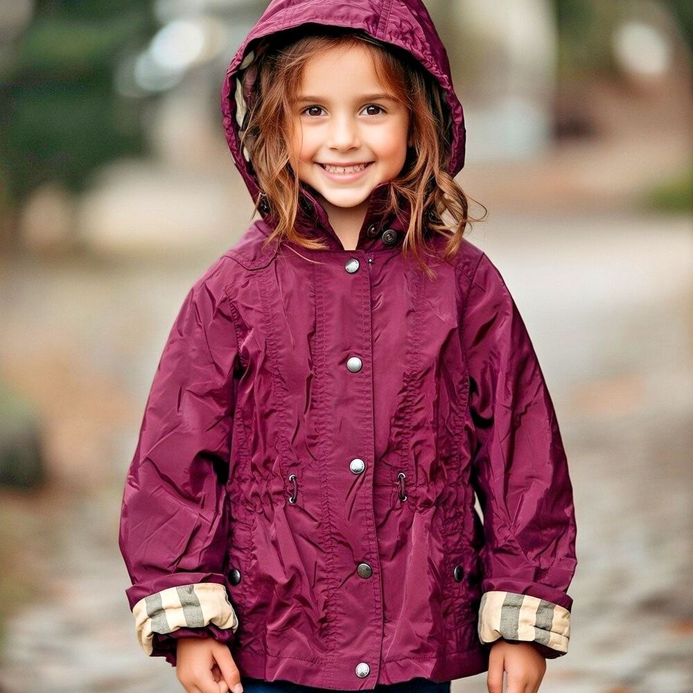 Burberry Purple kids jacket size 6Y Raincoat Unisex Girls boys Detachable Hoodie